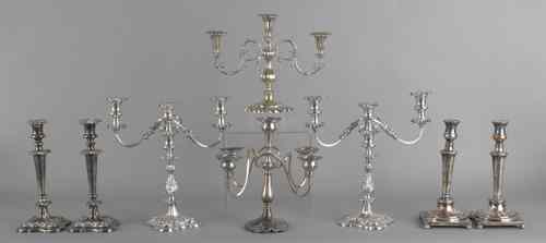 Appraisal: Collection of silver plated lighting tallest -