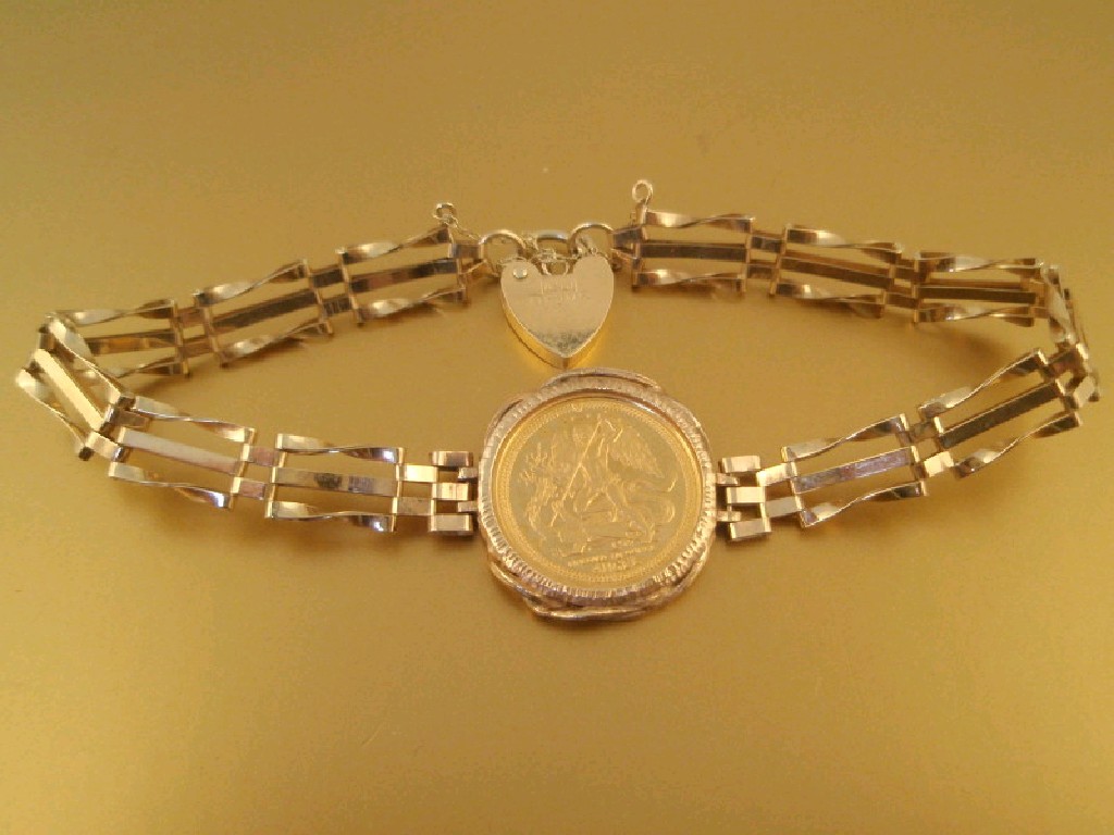 Appraisal: A ct gold narrow gate bracelet with small padlock clasp