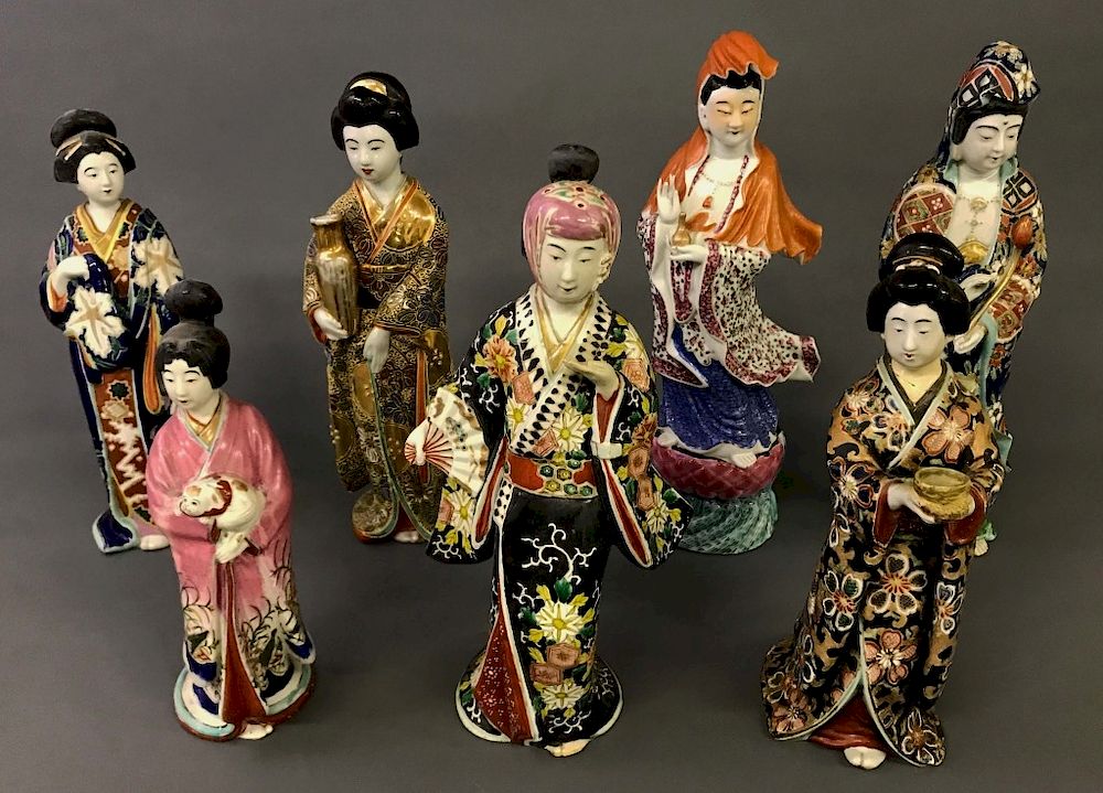 Appraisal: Seven Chinese Japanese Porcelain Figures Seven Asian porcelain figures the