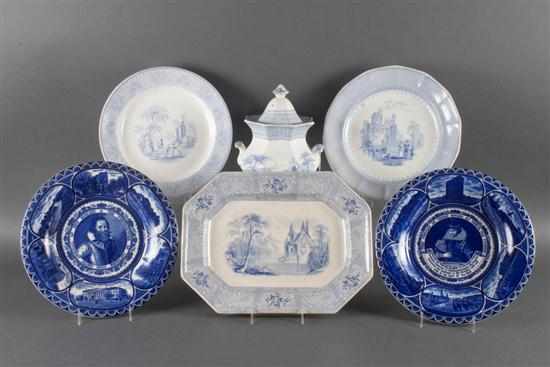 Appraisal: Four pieces of Staffordshire blue transferware covered sugar bowl small