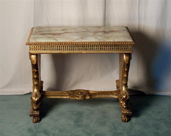 Appraisal: th C Louis XVI-style Console Table variegated shaped marble top