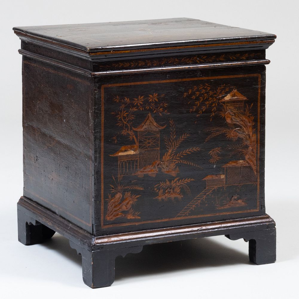 Appraisal: George III Style Black Japanned Cellarette The interior with nine