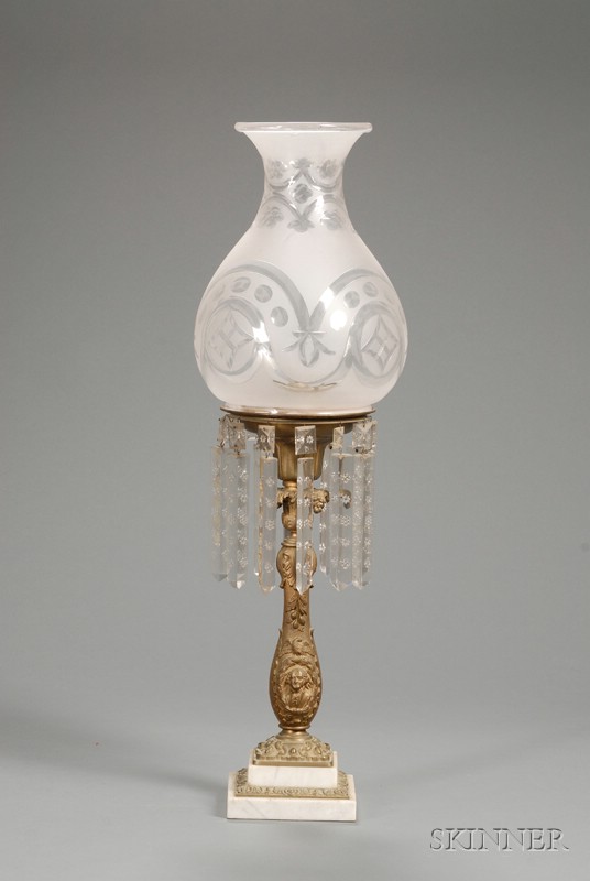 Appraisal: Brass and Cut Glass Astral Lamp with Bust of George