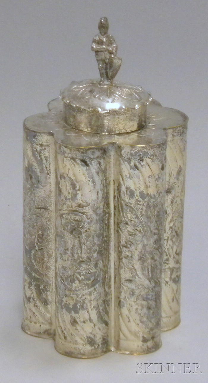 Appraisal: Dutch-style Silver Plate Tea Caddy ht in