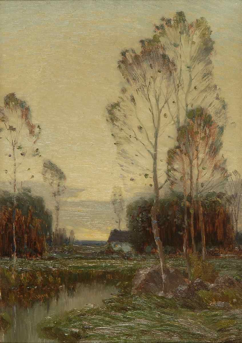 Appraisal: GUSTAVE WIEGANDAmerican - Barbizon-style sunset landscape with crescent moon in