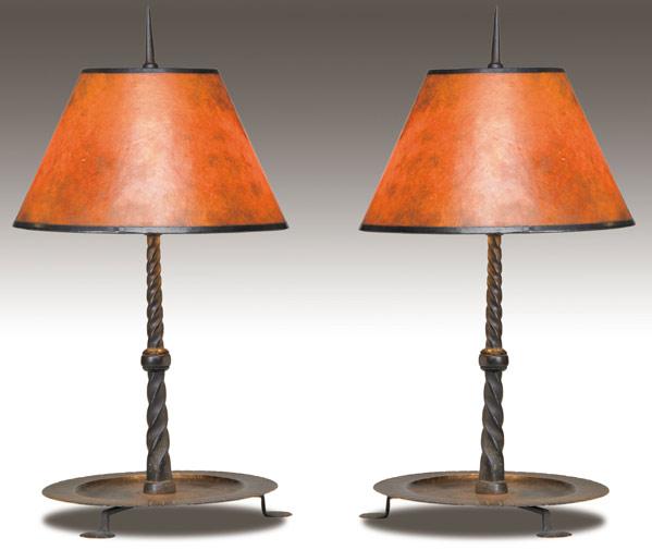 Appraisal: SAMUEL YELLIN Pair of wrought-iron table lamps with twisted shaft