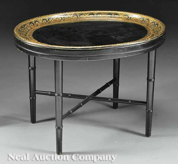 Appraisal: An Antique English Papier-M ch Oval Tray mid- th c