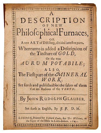 Appraisal: GLAUBER JOHANN RUDOLPH A Description of New Philosophical Furnaces or