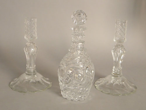 Appraisal: French glass decanter probably Baccarat h together with a pair