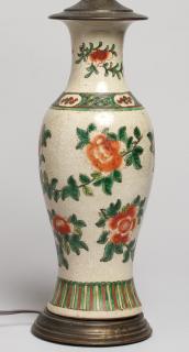 Appraisal: Chinese Crackle The willow leaf form with hand-painted camellias and