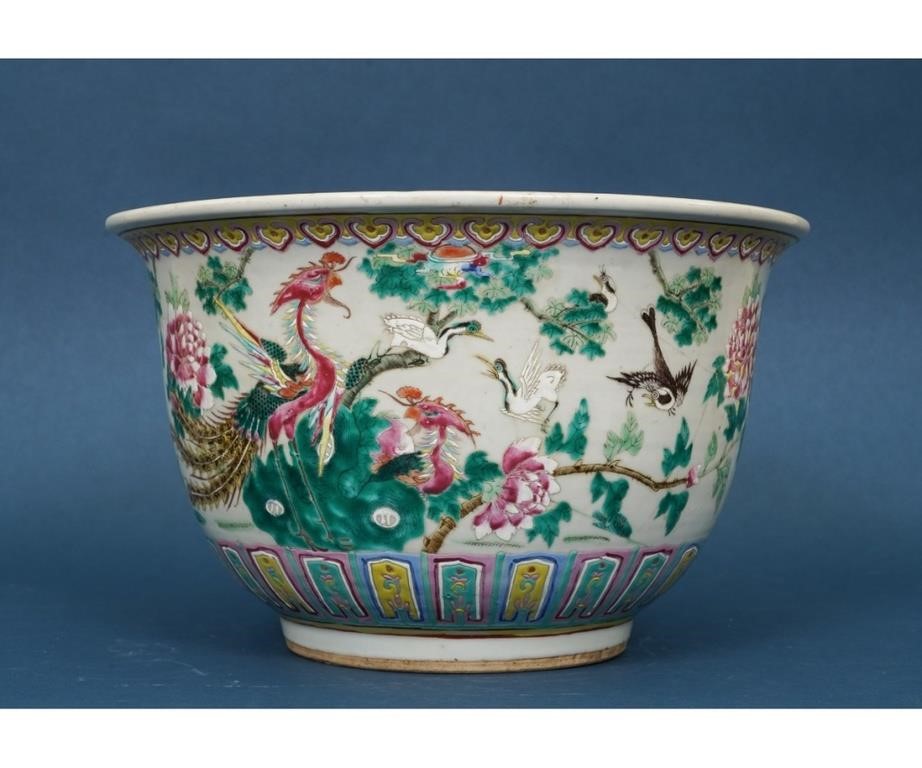 Appraisal: Chinese porcelain planter th c decorated with birds and flowers