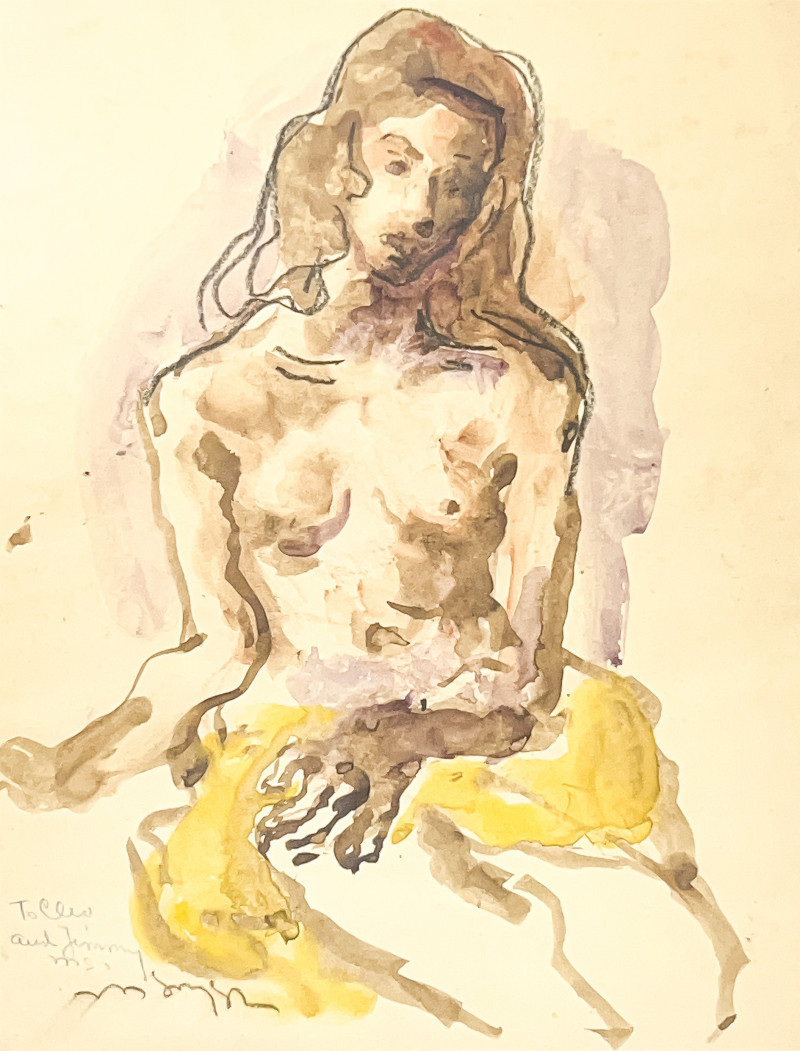 Appraisal: Moses SoyerAmerican - Untitled Seated Partial Nude watercolor and charcoal