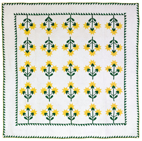 Appraisal: Lancaster County Pennsylvania yellow lilies pieced and applique quilt initialed