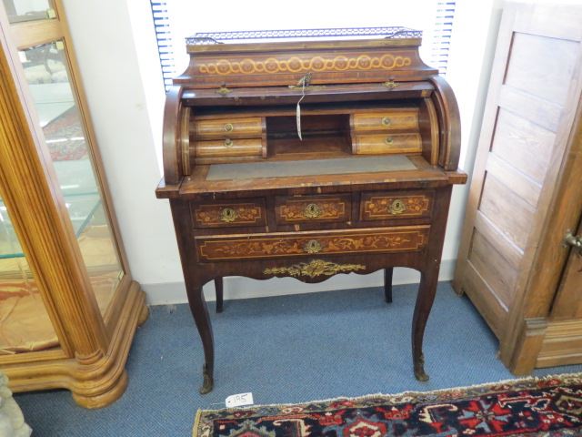 Appraisal: French Vernis Martin Marquetry Desk cylinder roll with slide out