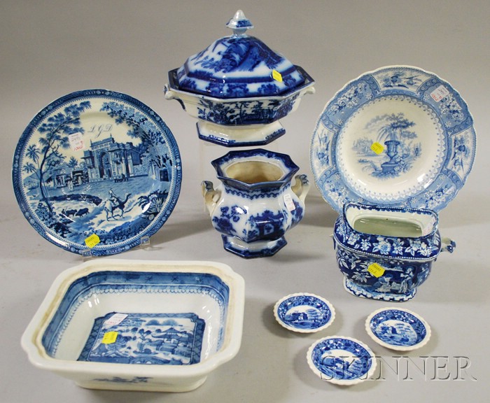 Appraisal: Eight Pieces of English Blue and White Transfer Decorated Staffordshire