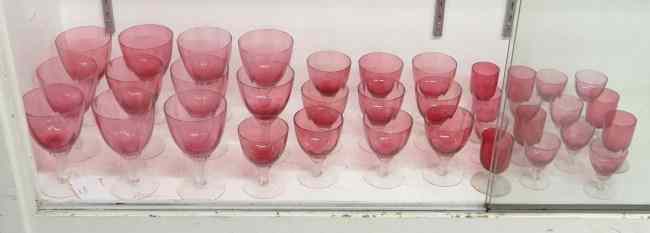 Appraisal: Lot pcs early cranberry glass stemware Imperfections Provenance McCutcheon collection