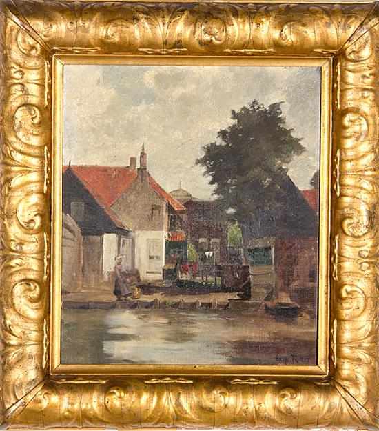 Appraisal: Caspar Ritter German - VILLAGE ALONG THE RHINE oil on