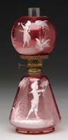 Appraisal: RARE MARY GREGORY CRANBERRY MINI LAMP H - Cranberry glass