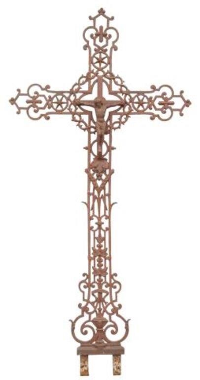 Appraisal: FRENCH CAST IRON CRUCIFIX CROSS TH C French cast iron