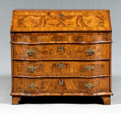 Appraisal: Northern European baroque desk burlwood veneered overall serpentine front slant