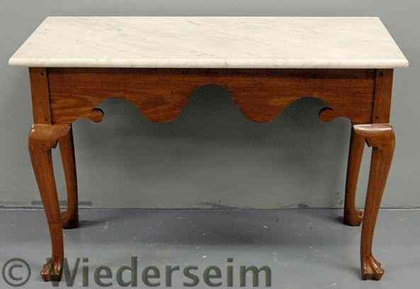 Appraisal: Queen Anne style walnut mixing table with a marble top