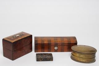 Appraisal: Antique Boxes Including burlwood lacquer and mother of pearl Longest