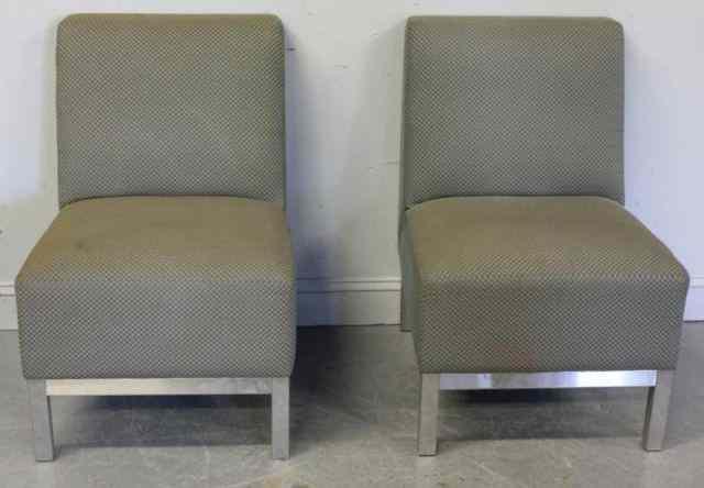 Appraisal: Pair of Stainless Steel Upholstered Chairs Labeled Delta Montreal From