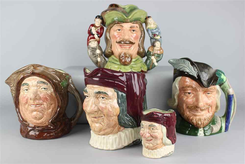 Appraisal: ROYAL DOULTON 'ROBIN HOOD' CHARACTER JUGS including two-handled Robin Hood