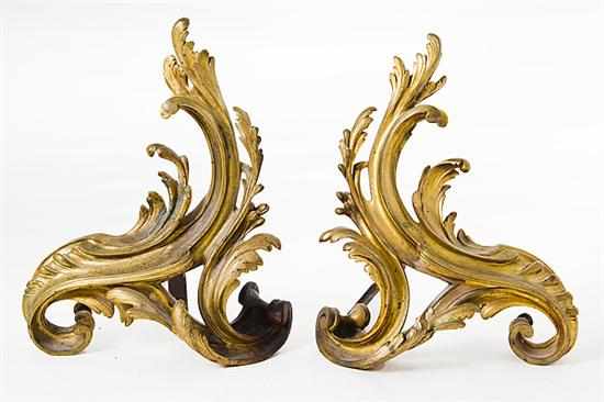 Appraisal: Pair French Rococo style chenets mid th century left and