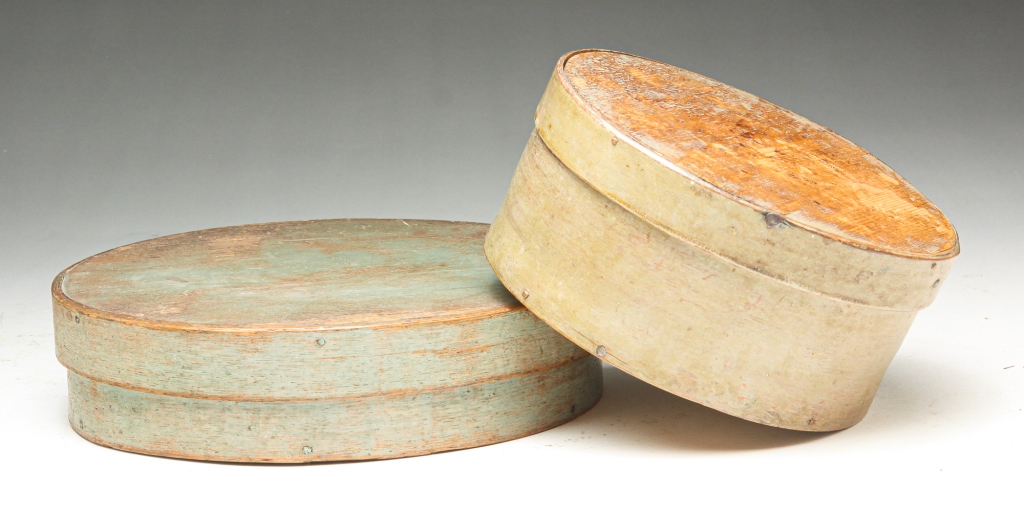 Appraisal: TWO AMERICAN PANTRY BOXES Second half th century Round bentwood