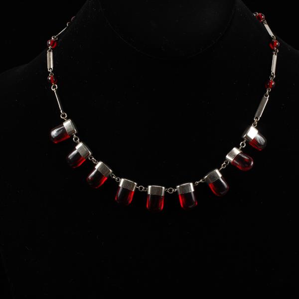 Appraisal: French Art Deco Chrome and Red Galalith Cherry Juice Necklace