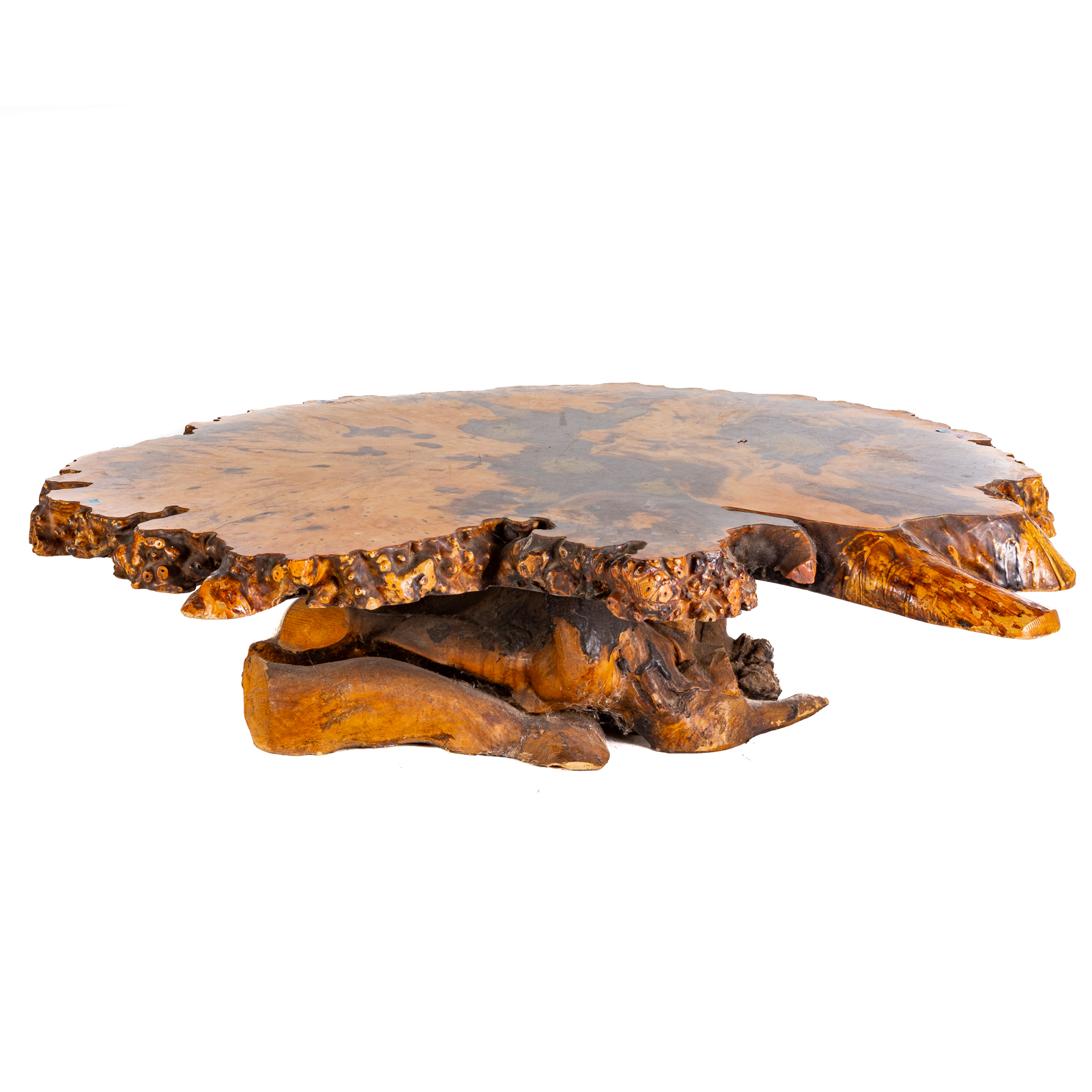 Appraisal: HOLLANDS REDWOOD BURLED LIVE EDGE COFFEE TABLE Natural wood base