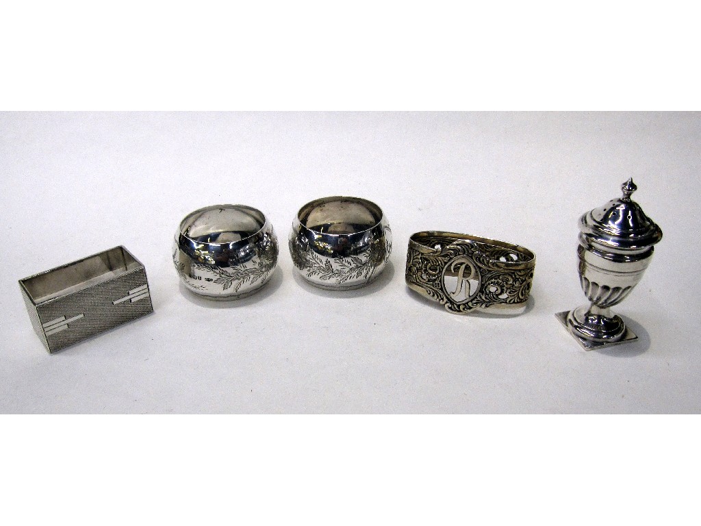 Appraisal: Lot comprising pair of silver napkin rings an Art Deco