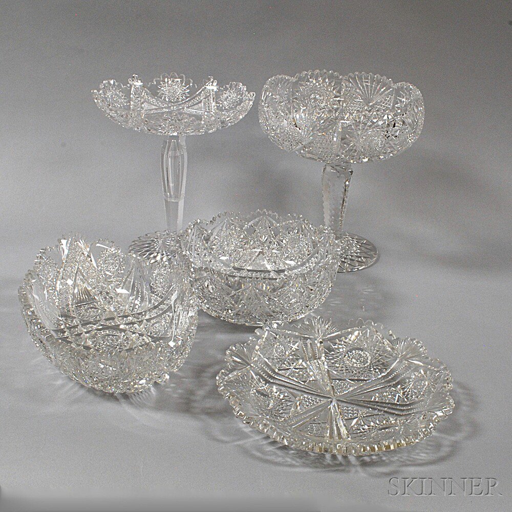 Appraisal: Five Brilliant-cut Glass Table Items two bowls a dish and