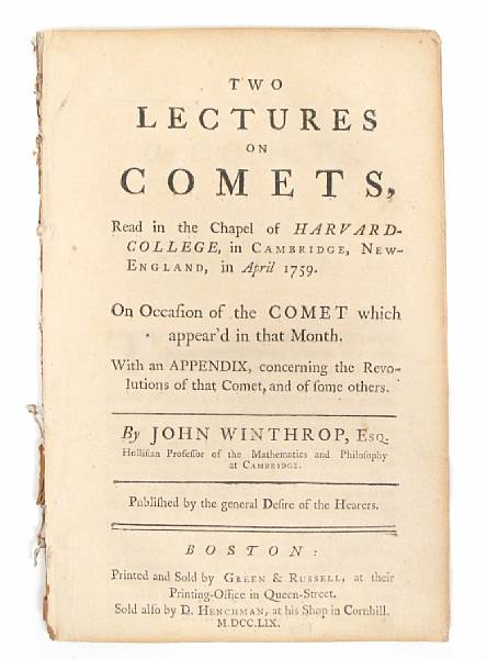 Appraisal: Winthrop John Two Lectures on Comets Boston Green amp Russell