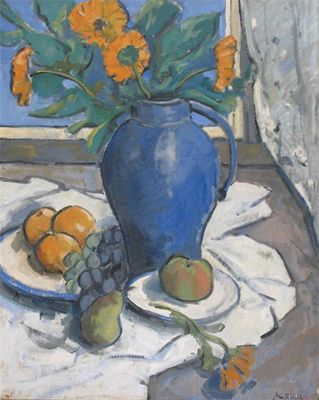 Appraisal: John Riddle fl - Still life of orange flowers in