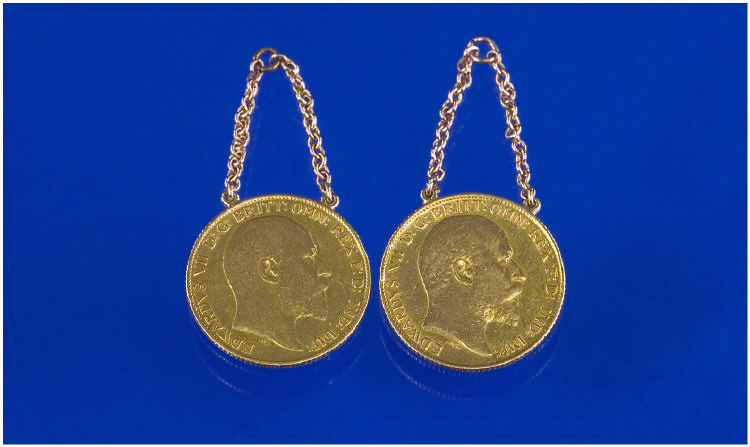 Appraisal: Pair Of Half Sovereign Earrings Both Dated Chain Fittings