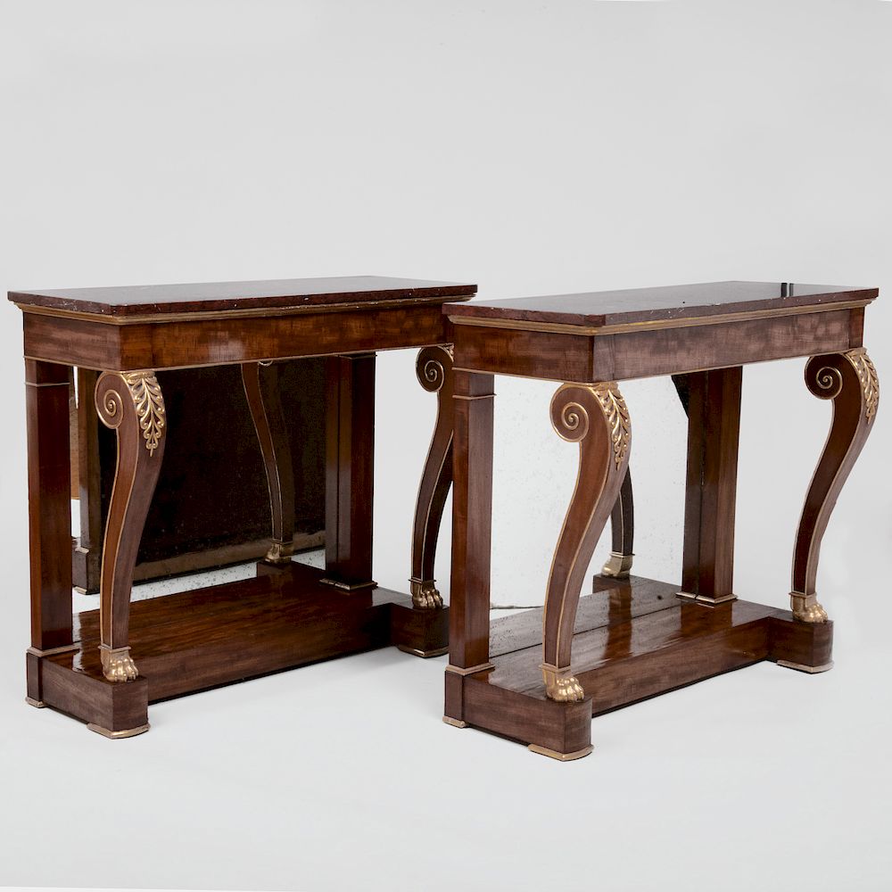 Appraisal: Fine Pair of Regency Mahogany and Parcel-Gilt Console Tables Each