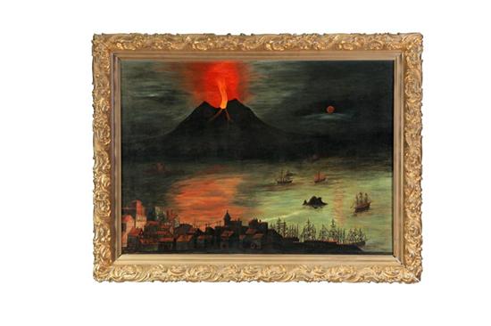 Appraisal: LANDSCAPE WITH A VILLAGE AND A VOLCANO BY A J