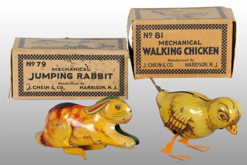 Appraisal: Lot of Chein Rabbit Chicken Toys Description Circa s Working