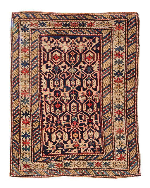 Appraisal: A CAUCASIAN KUBA DARK BLUE GROUND RUG the central panel