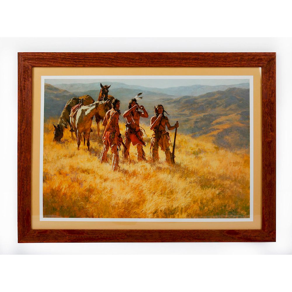 Appraisal: NATIVE AMERICAN TRIBAL FRAMED SIGNED ART PRINT POSTER By artist