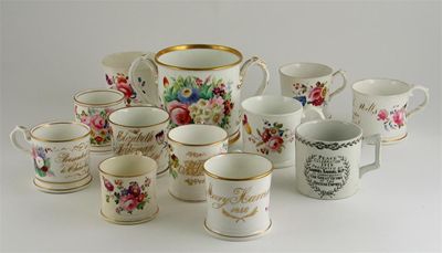 Appraisal: Eleven bone china mugs painted with flowers five with gilt