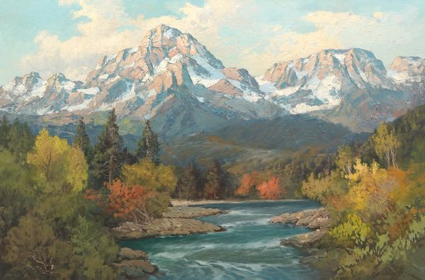 Appraisal: Alex Dzigurski American - x Mountain landscape Oil on canvas