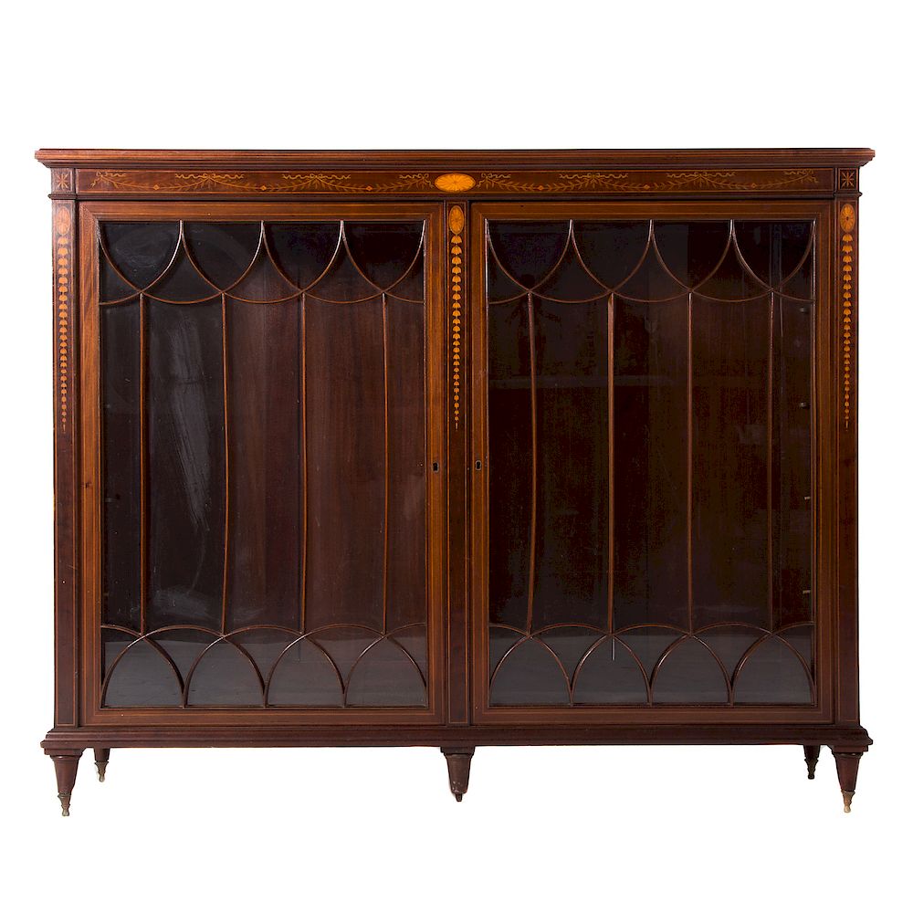 Appraisal: Federal style inlaid mahogany bookcase early th century banded inlaid