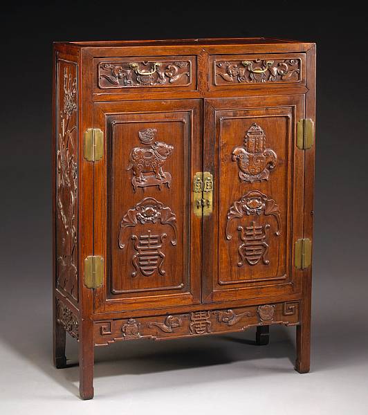 Appraisal: Chinese Furniture Republican Period The rectangular case elaborately carved with