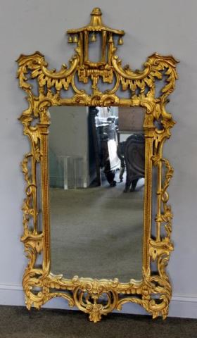 Appraisal: Carved and Giltwood Pagoda Style Mirror Nice quality and decorative