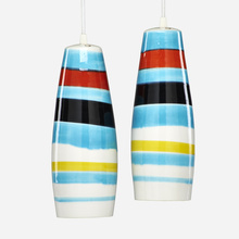 Appraisal: Raymor PENDANT LAMPS PAIR Italy c glazed earthenware enameled aluminum