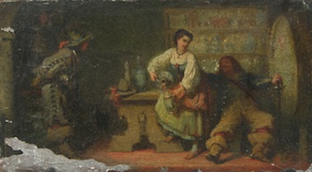 Appraisal: Continental School Tavern Interior Oil on a thick wood panel