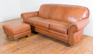 Appraisal: Temple Inc Leather Couch Ottoman Temple Inc leather couch and